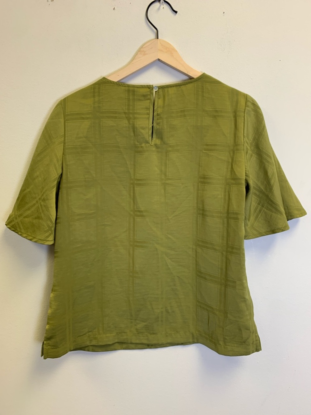 a new day Olive Green Short Sleeve Blouse with Subtle Plaid Texture - Picture 5 of 5